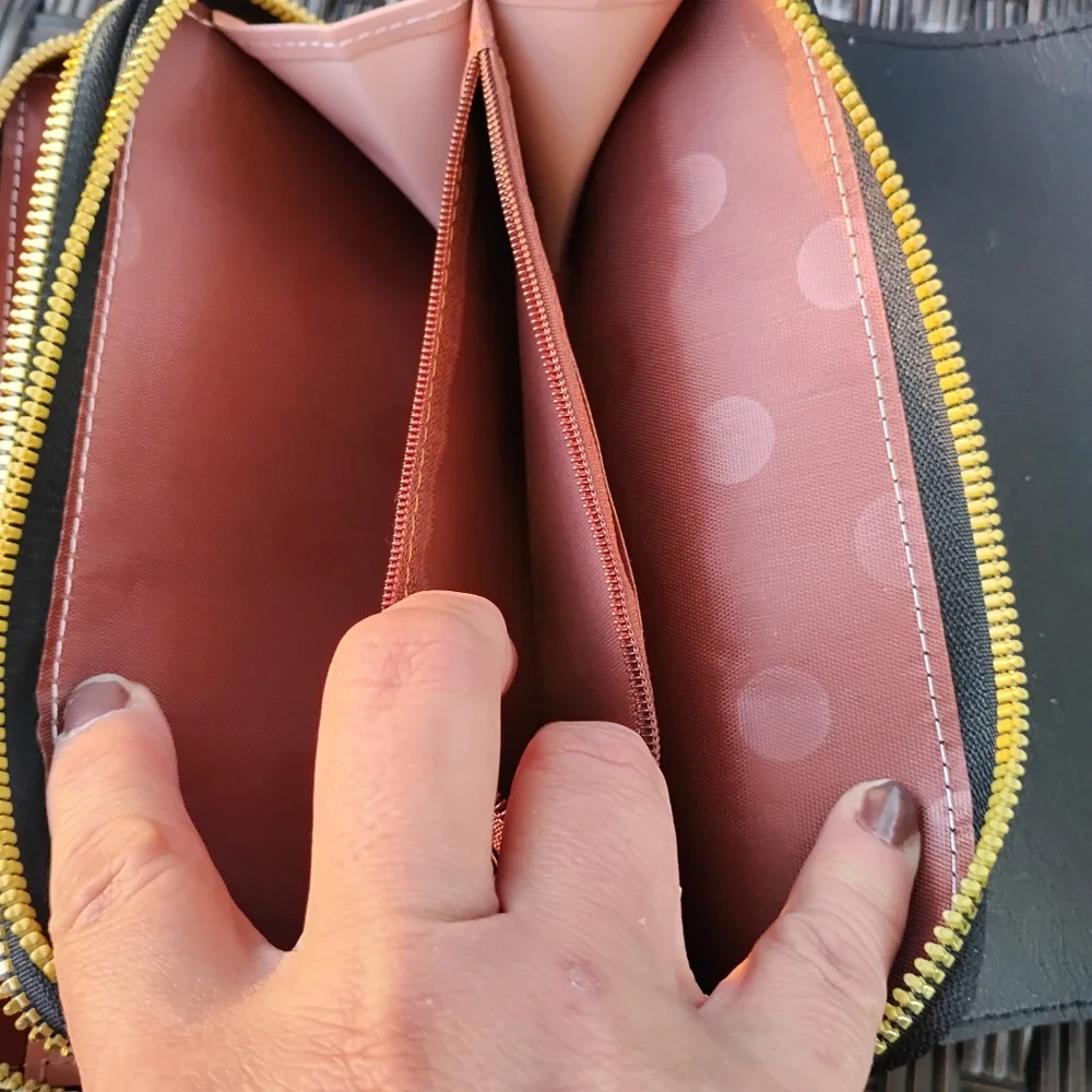 Forever Lovely Large Black Vegan Leather Wallet Clutch Gold Accents By Madley